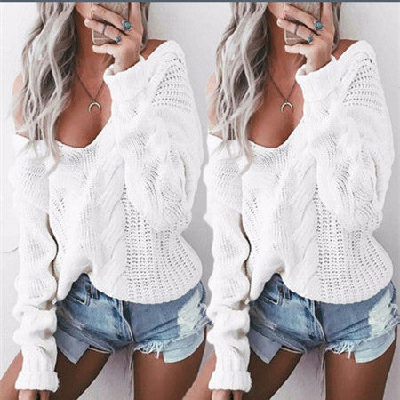 Large V-neck Pure Color Long Sleeves Regular Sweater