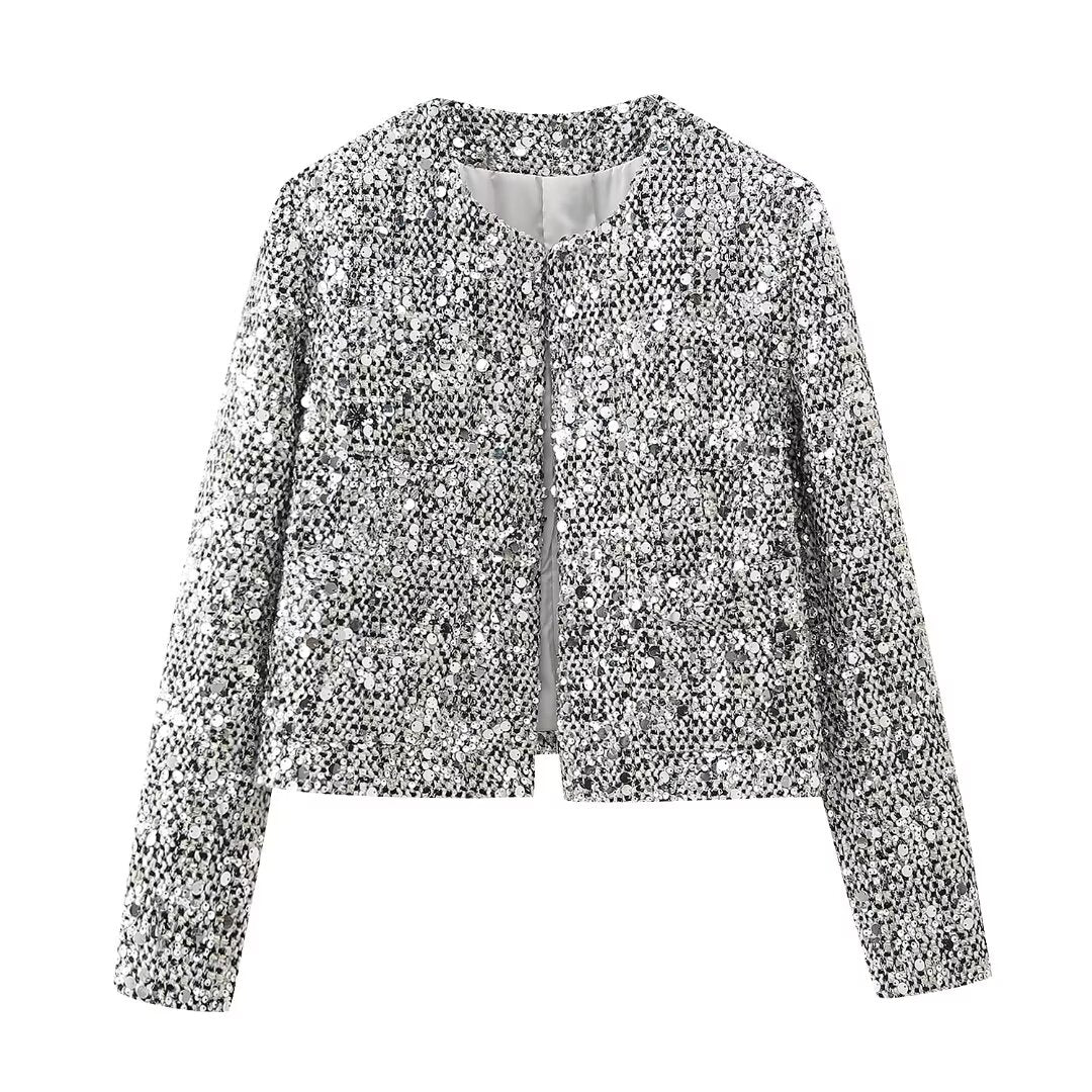 Sequined Slim Blazer for Women's Autumn and Winter Wardrobe    