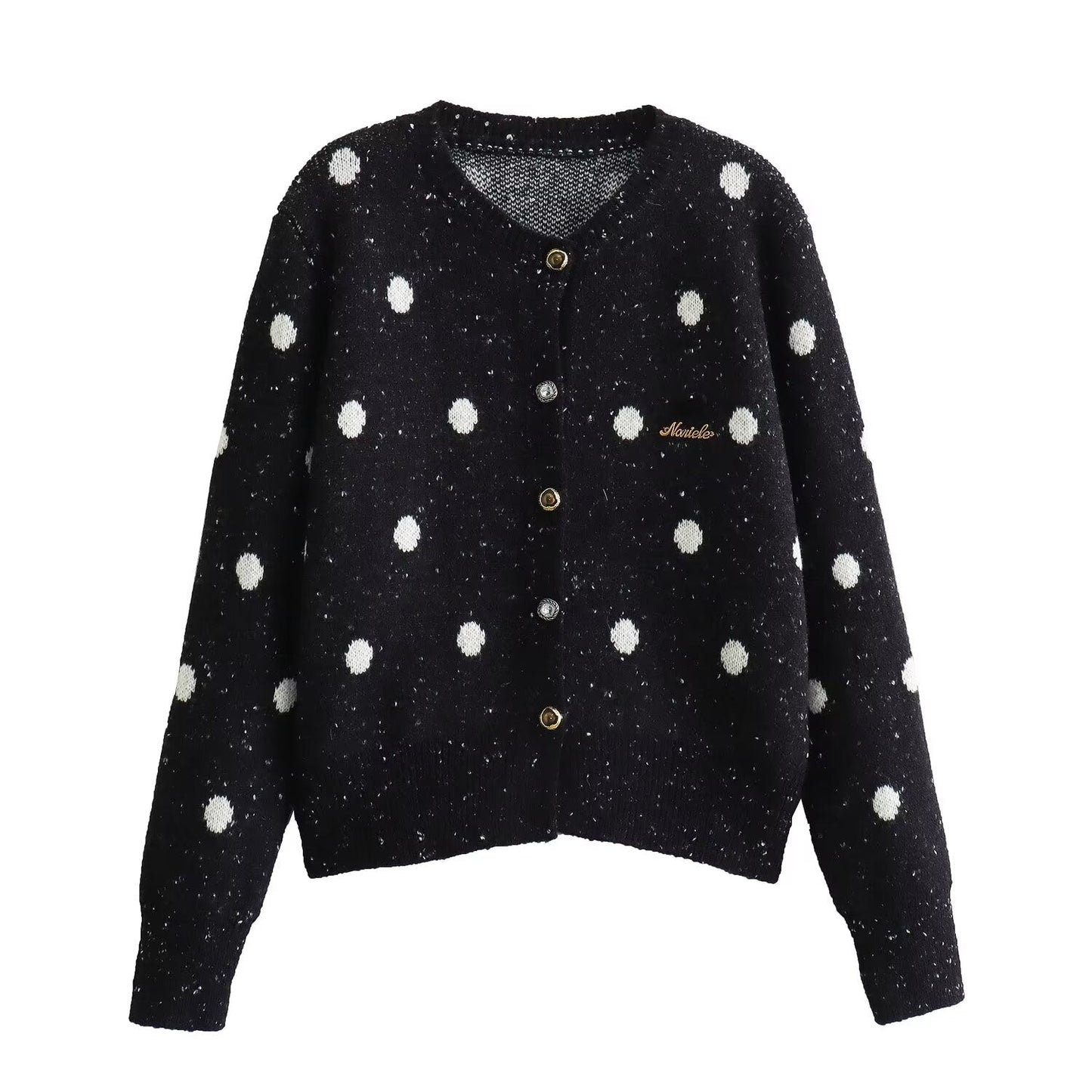 Fashionable Polka Dot Knitted Cardigan Sweater for Women    