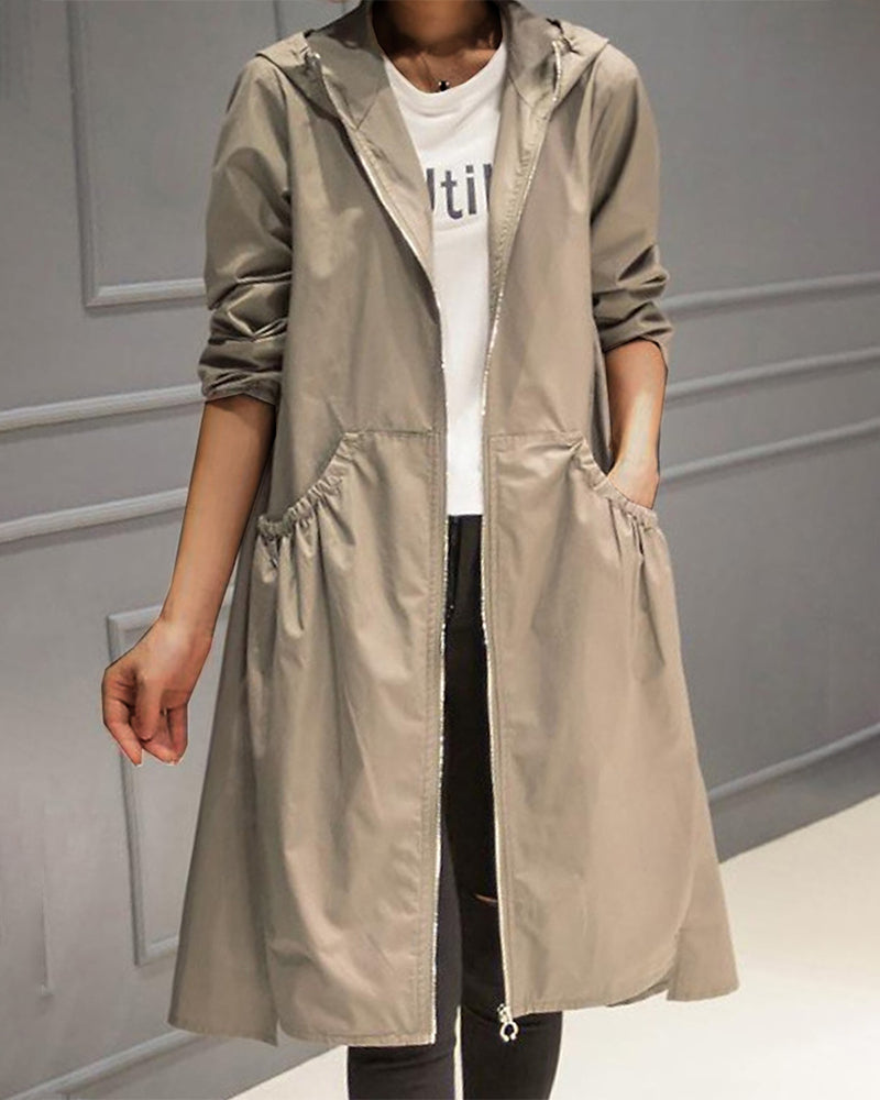 Einfarbiger Trenchcoat，Langer