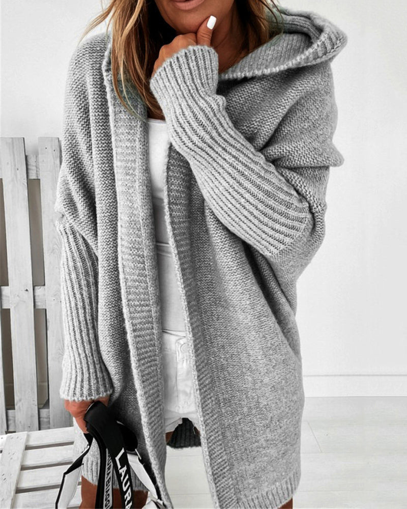 hooded batwing knit sweater with soft and loose fit back panel patchwork