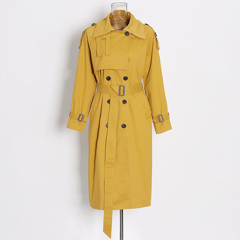 Elegant Mid-Length Windbreaker Coat for Women  XS Yellow 