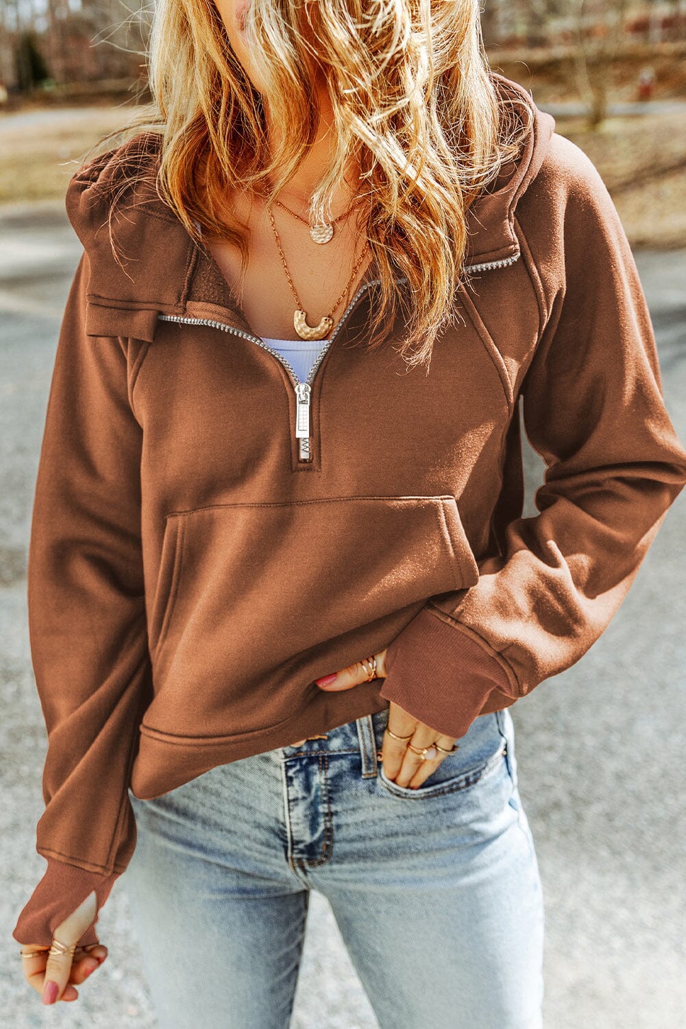 Half-Zip Thumbhole Sleeve Women's Hoodie - Sydney So Sweet