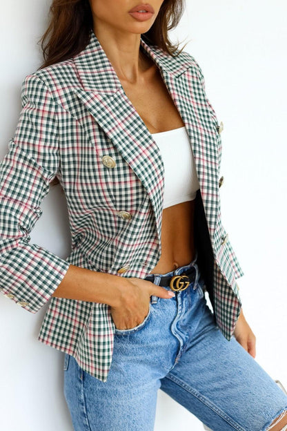 Double-breasted Printed Suit Jacket - Trendha