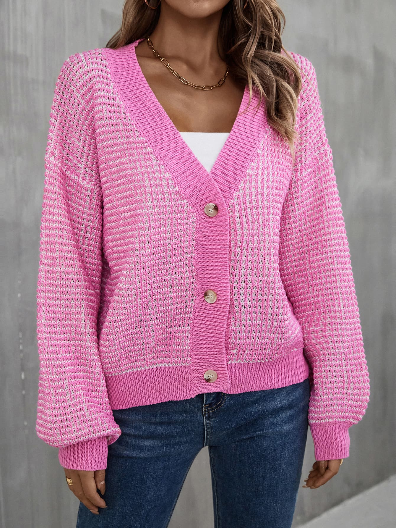 V-Neck Dropped Shoulder Cardigan - TiffanyzKlozet