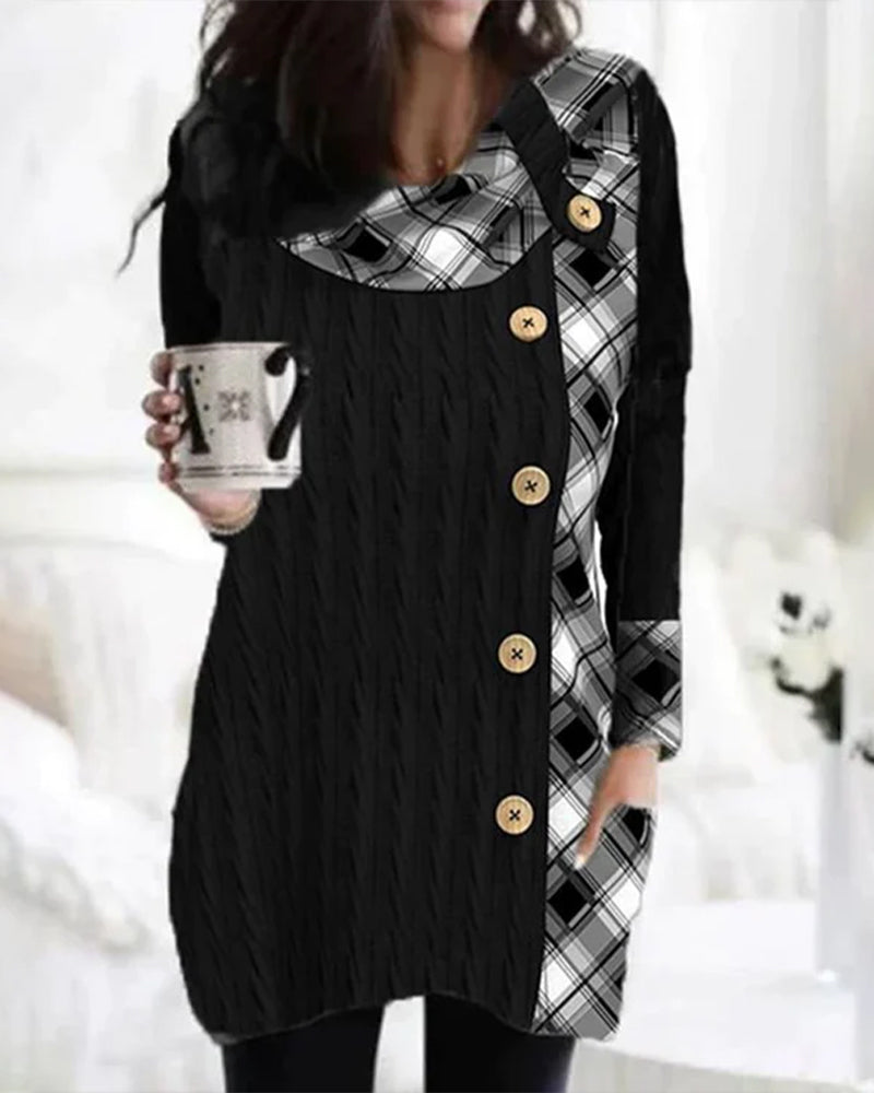 Patchwork plaid button dress Black 2023 f/w 23BF casual dresses Clothes Dresses