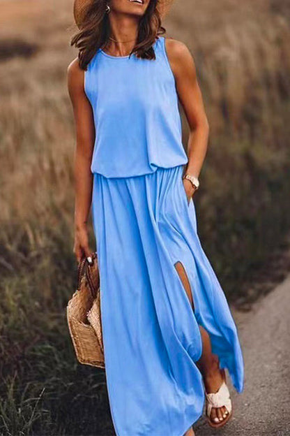 Margovil Sleeveless Waisted Slit Maxi Tank Dress