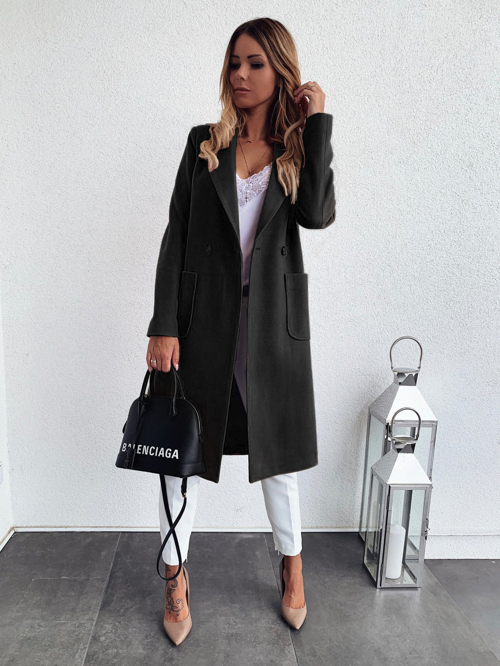 Women’s Wool Coat with Lapel and Pockets