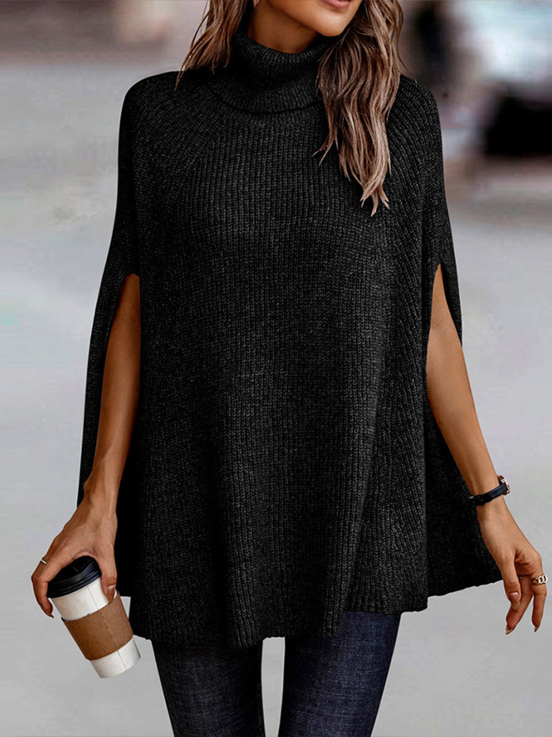 Turtleneck Dolman Sleeve Poncho Fashion Sweater Tan clothes long sleeve Romantichut Ship From Overseas Shipping Delay 09/29/2023 - 10/04/2023 Sweater sweaters turtleneck