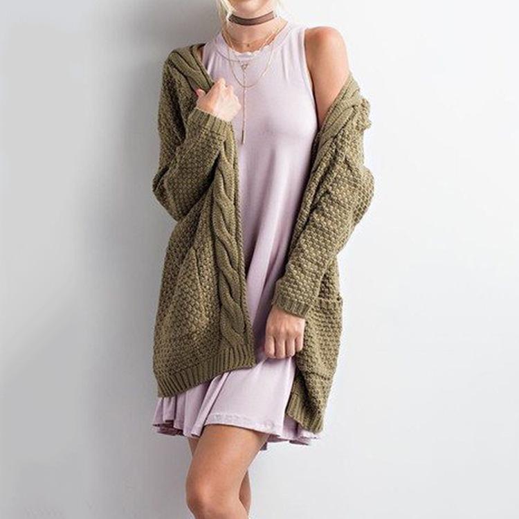 Pure Color Long Sleeves V-neck Long Cardigan