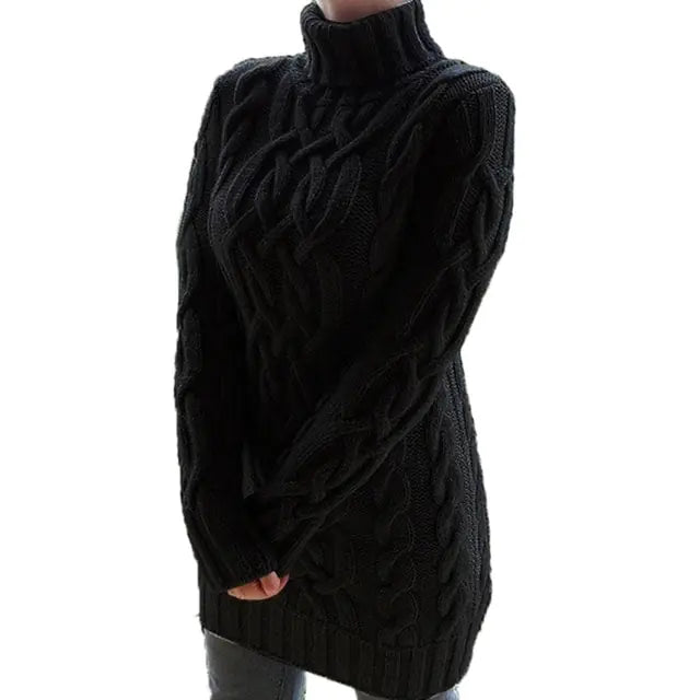 Turtleneck Twist Knitted Sweater Dress - NocturnalExpressions