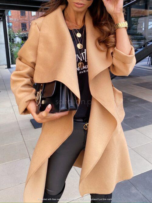 Lapel woolen coat - Trendha