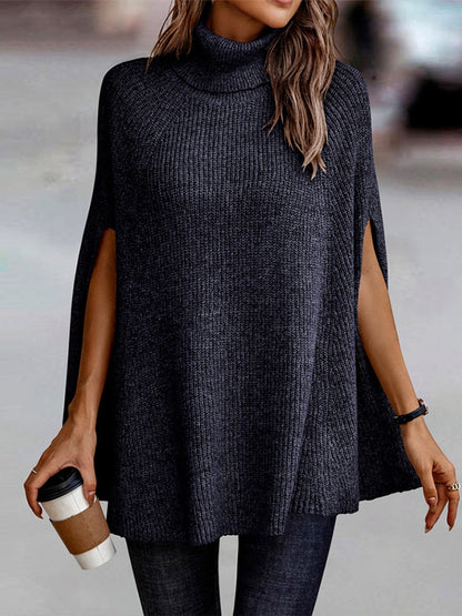 Turtleneck Dolman Sleeve Poncho Fashion Sweater Charcoal clothes long sleeve Romantichut Ship From Overseas Shipping Delay 09/29/2023 - 10/04/2023 Sweater sweaters turtleneck