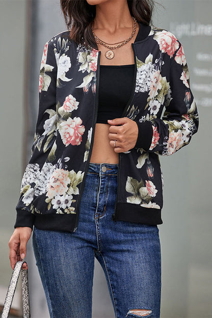 Floral Print Zip Up Bomber Jacket - Belle Donne Clothing & Accessories