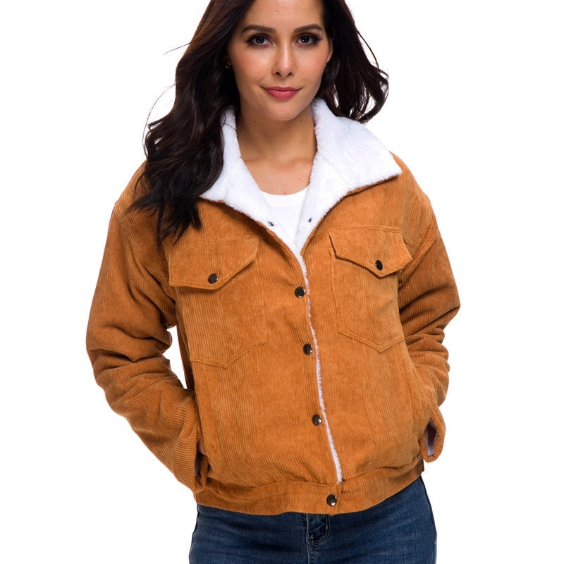 Women’s Fleece-Lined Corduroy Jacket with Pockets