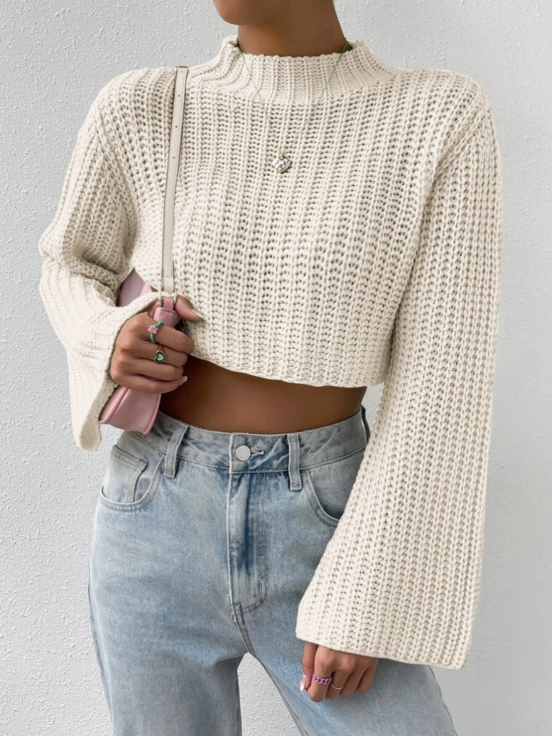 Mock Neck Long Sleeve Cropped Sweater - Body By J'ne