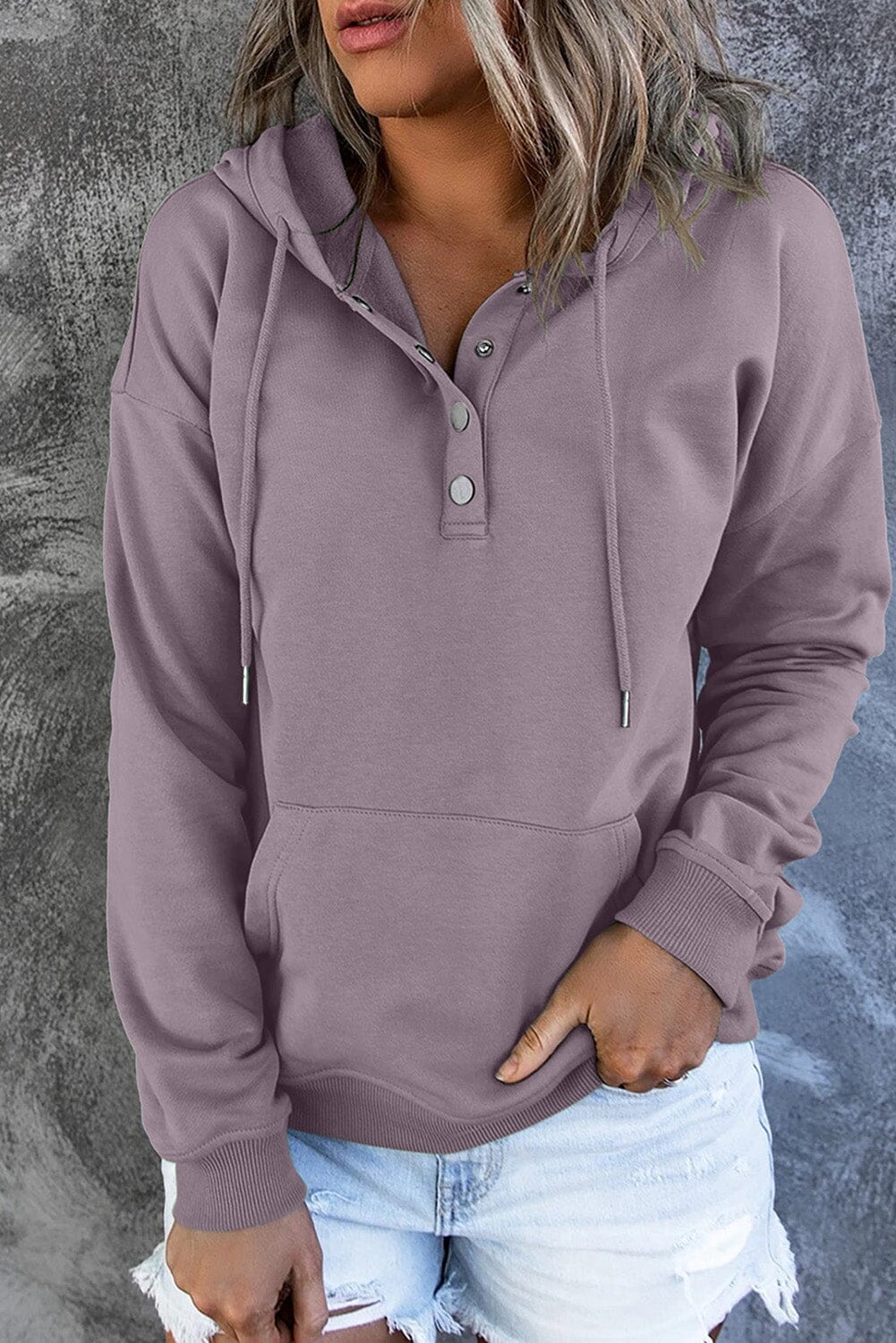 Dropped Shoulder Long Sleeve Hoodie with Pocket - Sydney So Sweet