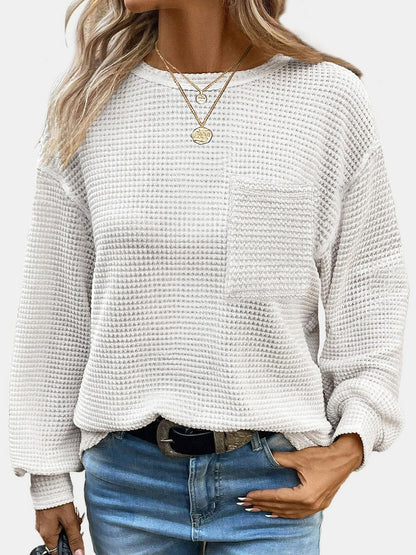 Round Neck Long Sleeve T-Shirt-Timber Brooke Boutique, Online Women's Fashion Boutique in Amarillo, Texas