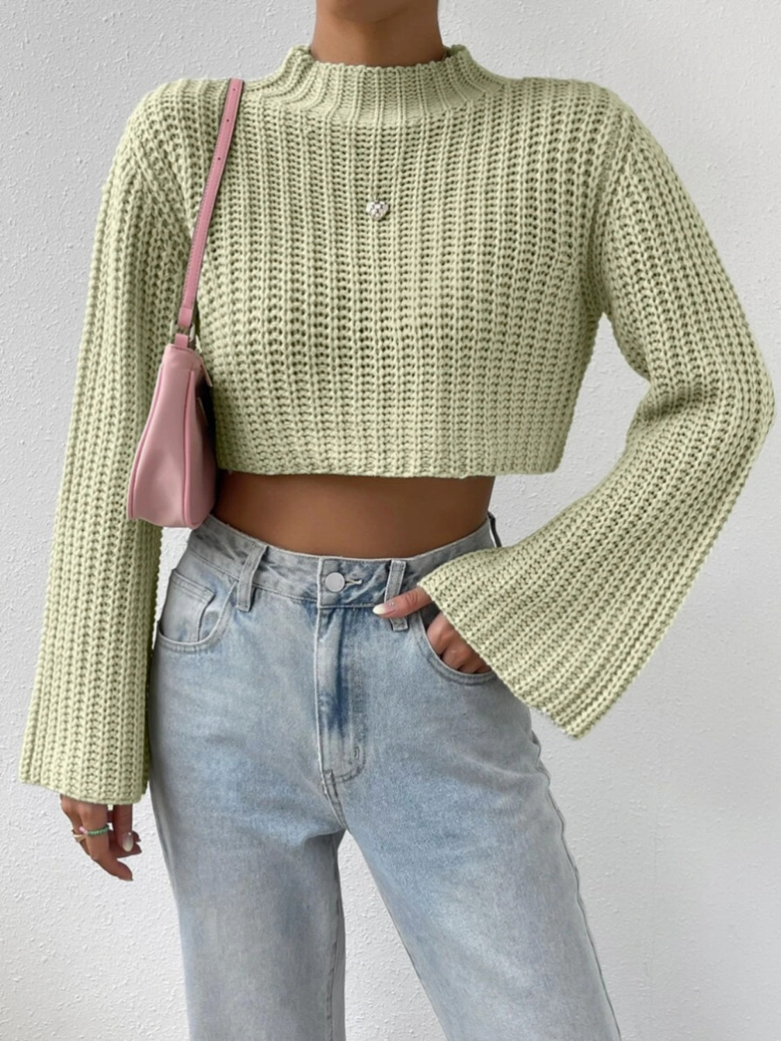 Mock Neck Long Sleeve Cropped Sweater - Body By J'ne