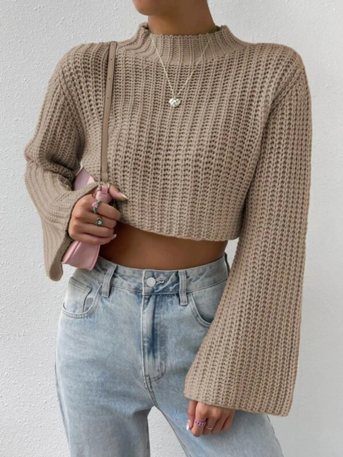 Mock Neck Long Sleeve Cropped Sweater - Body By J'ne