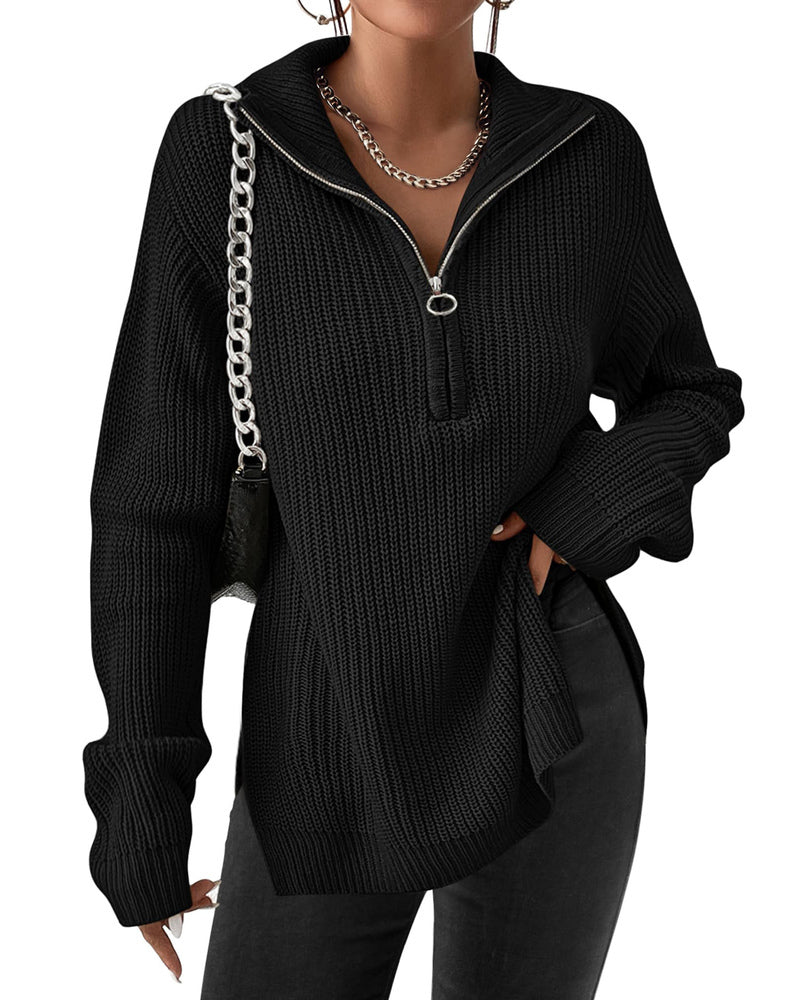 zeagoo womens fashion 2023 fall quarter zip pullover long sleeve oversized knit sweater tops