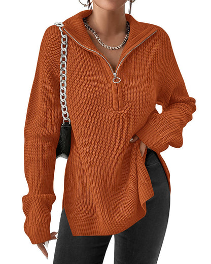 zeagoo womens fashion 2023 fall quarter zip pullover long sleeve oversized knit sweater tops