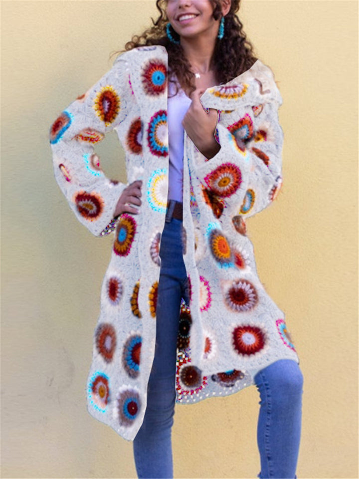 Casual Knitting Hollowed-Out Flower Cardigan With Hood Shopvhs.com