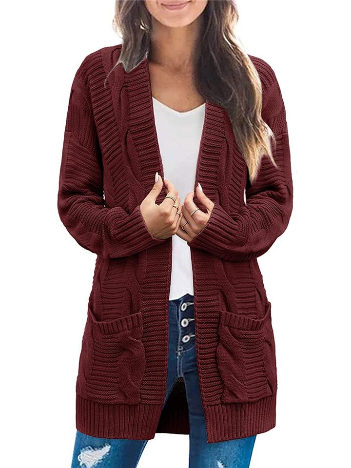 Casual Soft Ribbed Knit Long Sleeve Open Front Mid-Length Sweater Cardigan Shopvhs.com