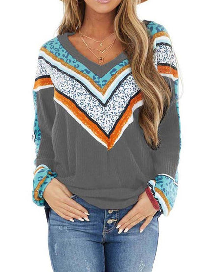 Casual Style Printed Long Sleeve Knitted Pullover Tops Shopvhs.com