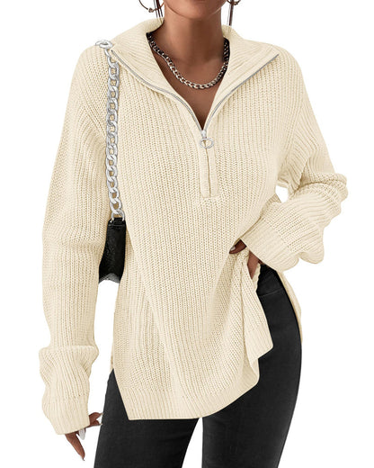 zeagoo womens fashion 2023 fall quarter zip pullover long sleeve oversized knit sweater tops