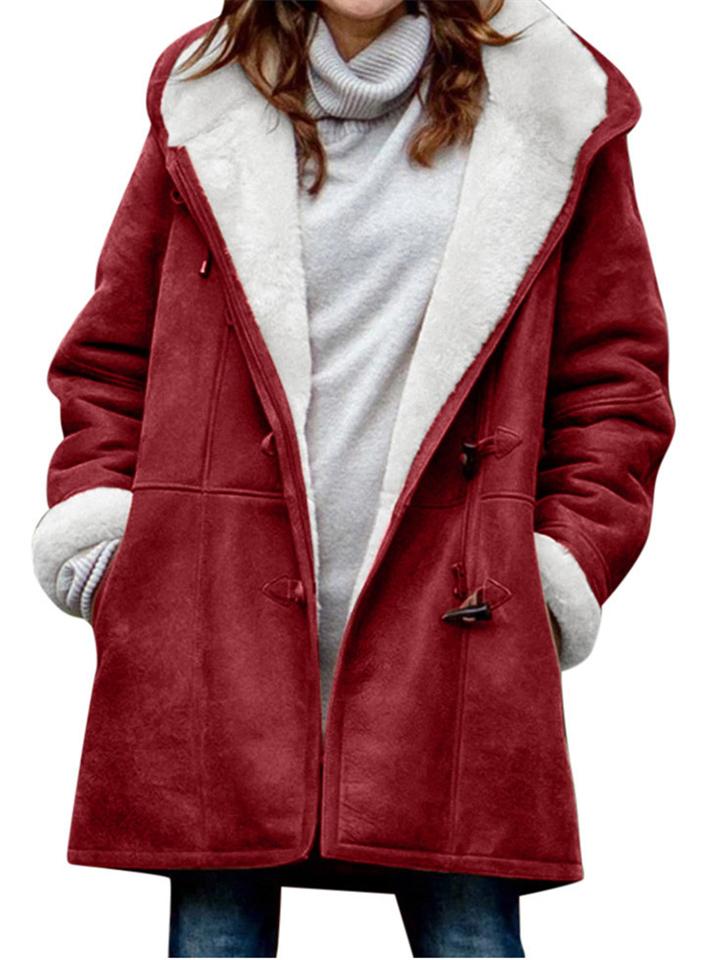 Extra Cozy Fur Lining Horn Toggles Pocket Hooded Midi Coat Shopvhs.com