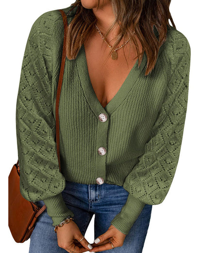 zeagoo cardigan sweaters for women v neck lantern sleeve button down cable knit sweater outwear top