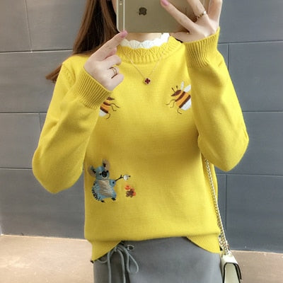 Little Bee Embroidery Loose Warm Sweater freeshipping - Tyche Ace