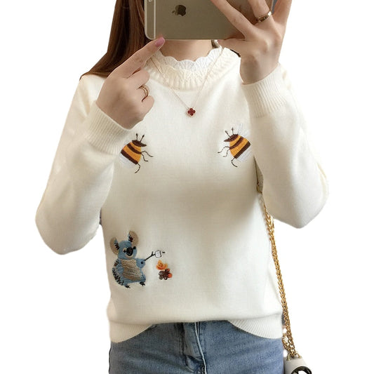 Little Bee Embroidery Loose Warm Sweater freeshipping - Tyche Ace