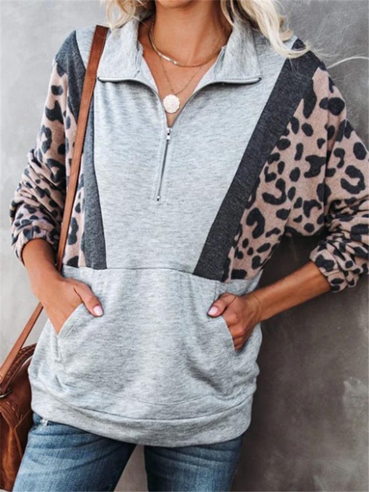 Leopard Patchwork Long Sleeve Pullover Sweatshirt Shopvhs.com