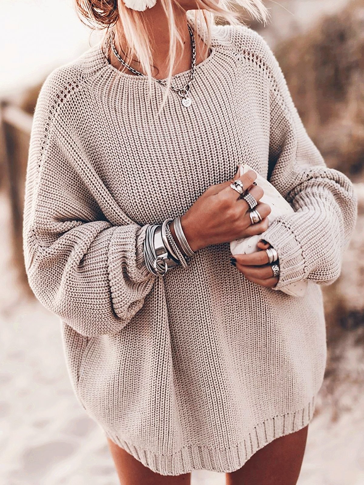 Loose Round Neck Long Sleeve Sweater Shopvhs.com