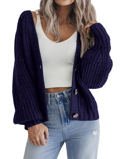 zeagoo womens 2023 fall chunky knit cardigans open front long sleeve v neck button loose cardigan sweaters