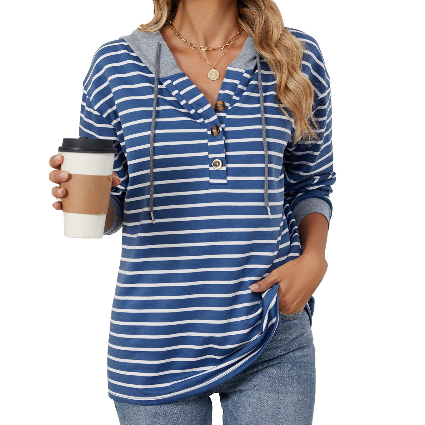 Women’s Striped Hooded Long Sleeve Shirt