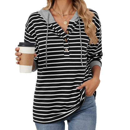 Women’s Striped Hooded Long Sleeve Shirt