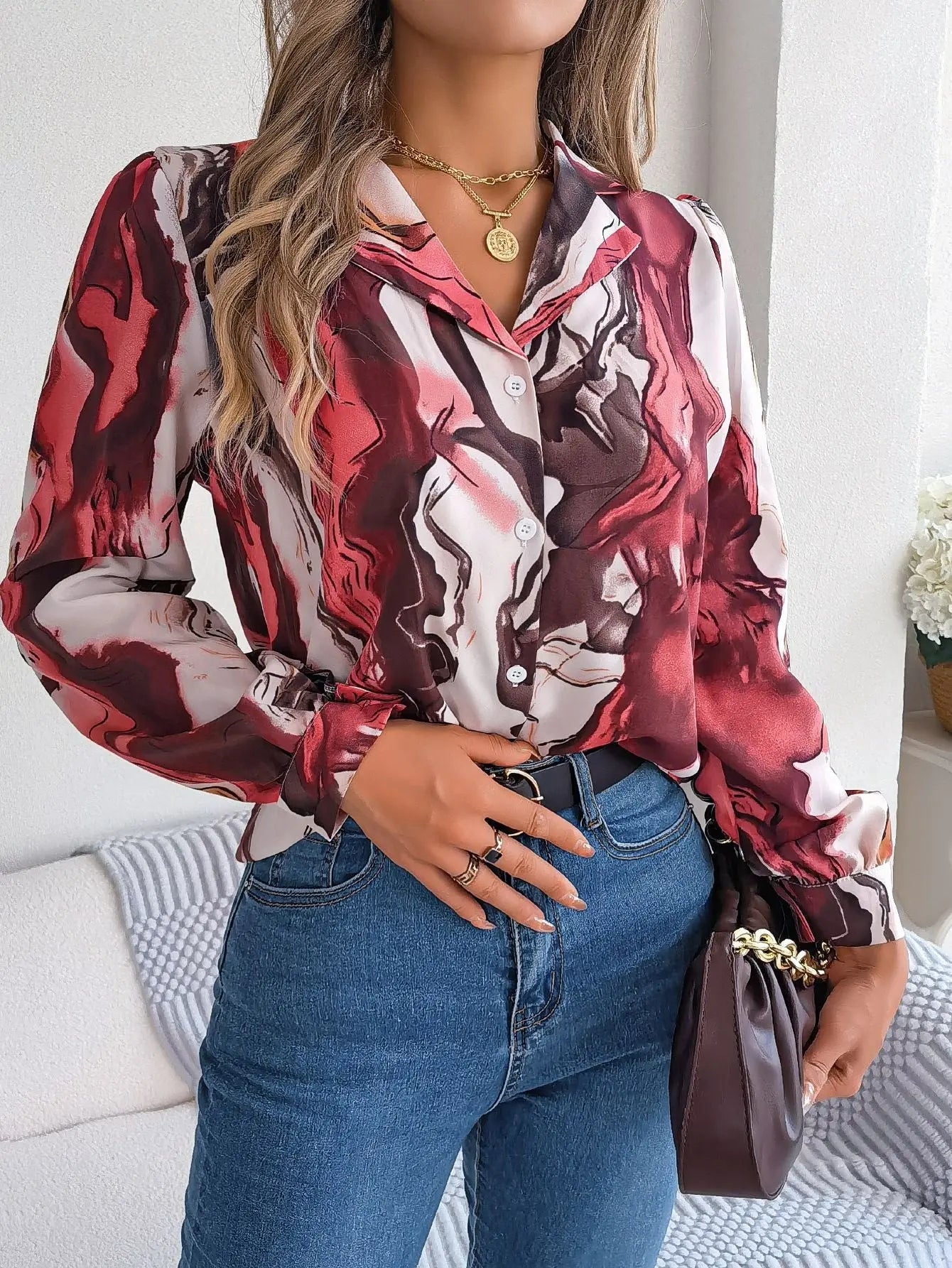 Casual Striped Collar Long Sleeve Shirt for Women  S Green 