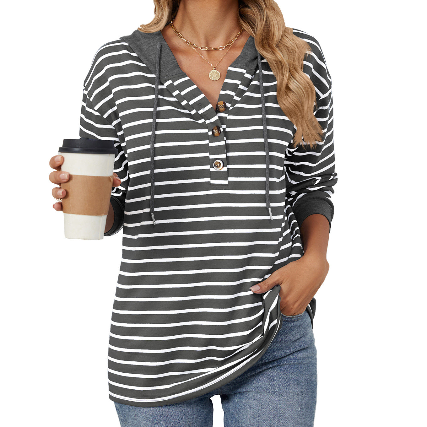 Women’s Striped Hooded Long Sleeve Shirt