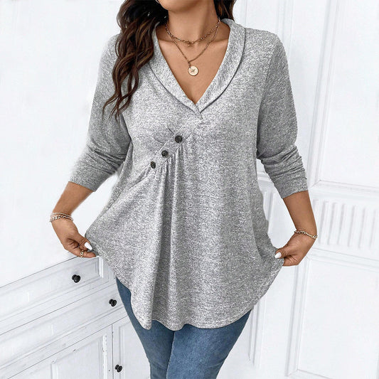 Irregular Asymmetric Long Sleeve Plus Size Blouse    