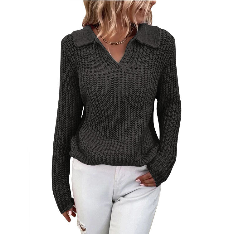 Women's Slim Fit Long Sleeve Polo Collar Knitted Sweater for Fall/Winter  S Green 