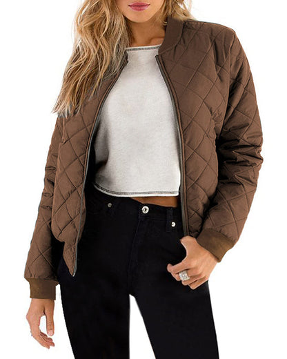 womens quilted bomber jacket casual coat zip up outerwear windbreaker with pockets zeagoo us only