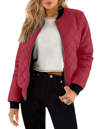 womens quilted bomber jacket casual coat zip up outerwear windbreaker with pockets zeagoo us only