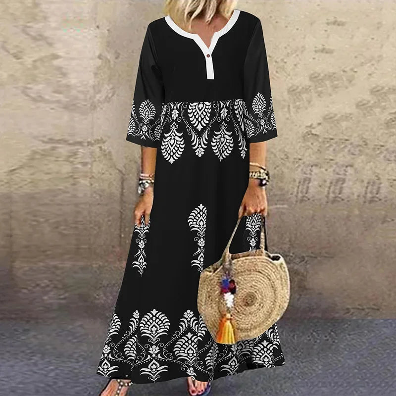 Tunic Dresses- Monochromatic Tunic Maxi Dress for Summer- - Pekosa Women Fashion