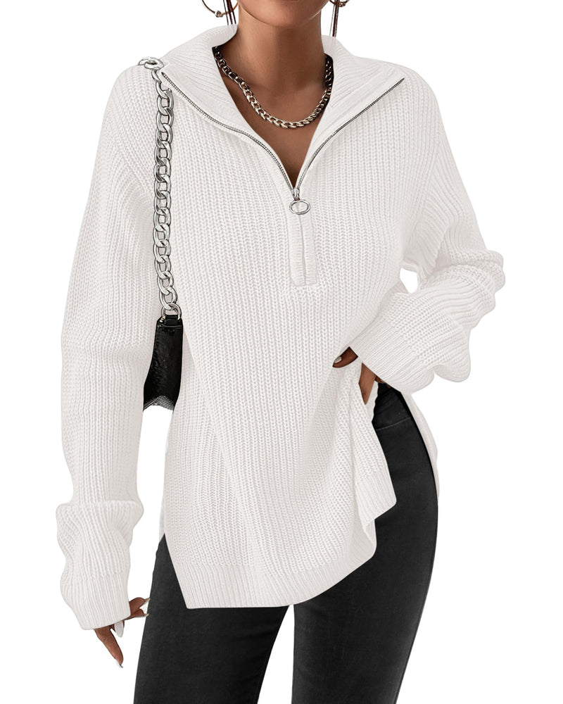 zeagoo womens fashion 2023 fall quarter zip pullover long sleeve oversized knit sweater tops