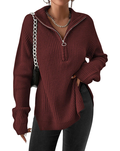 zeagoo womens fashion 2023 fall quarter zip pullover long sleeve oversized knit sweater tops