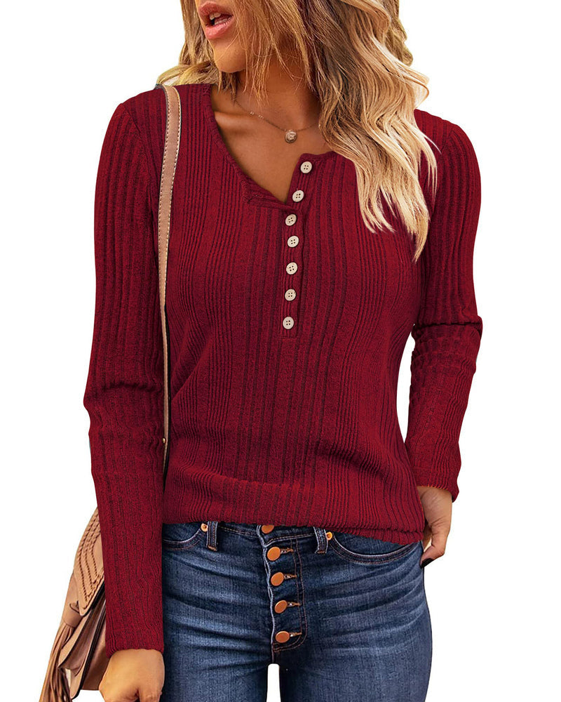 zeagoo womens sweaters ribbed knit slim fit long sleeve henley shirts pullover v neck button basic tops s 2xl