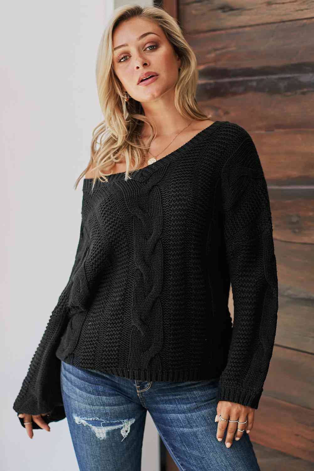 Cable Knit V-Neck Sweater